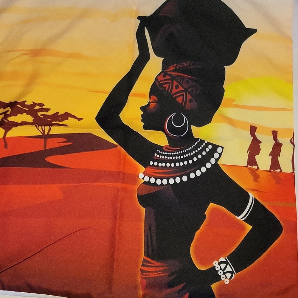 African Art Tapestry with Sunset Scene